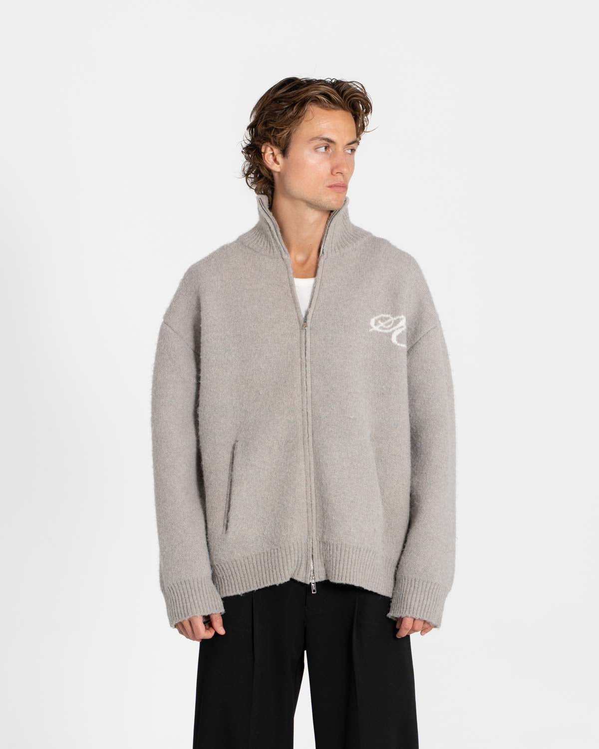 Full-zip sweater light gray